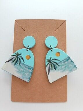 Fashion Jewelry Turquoise Palm Tree Beach Drop Earrings